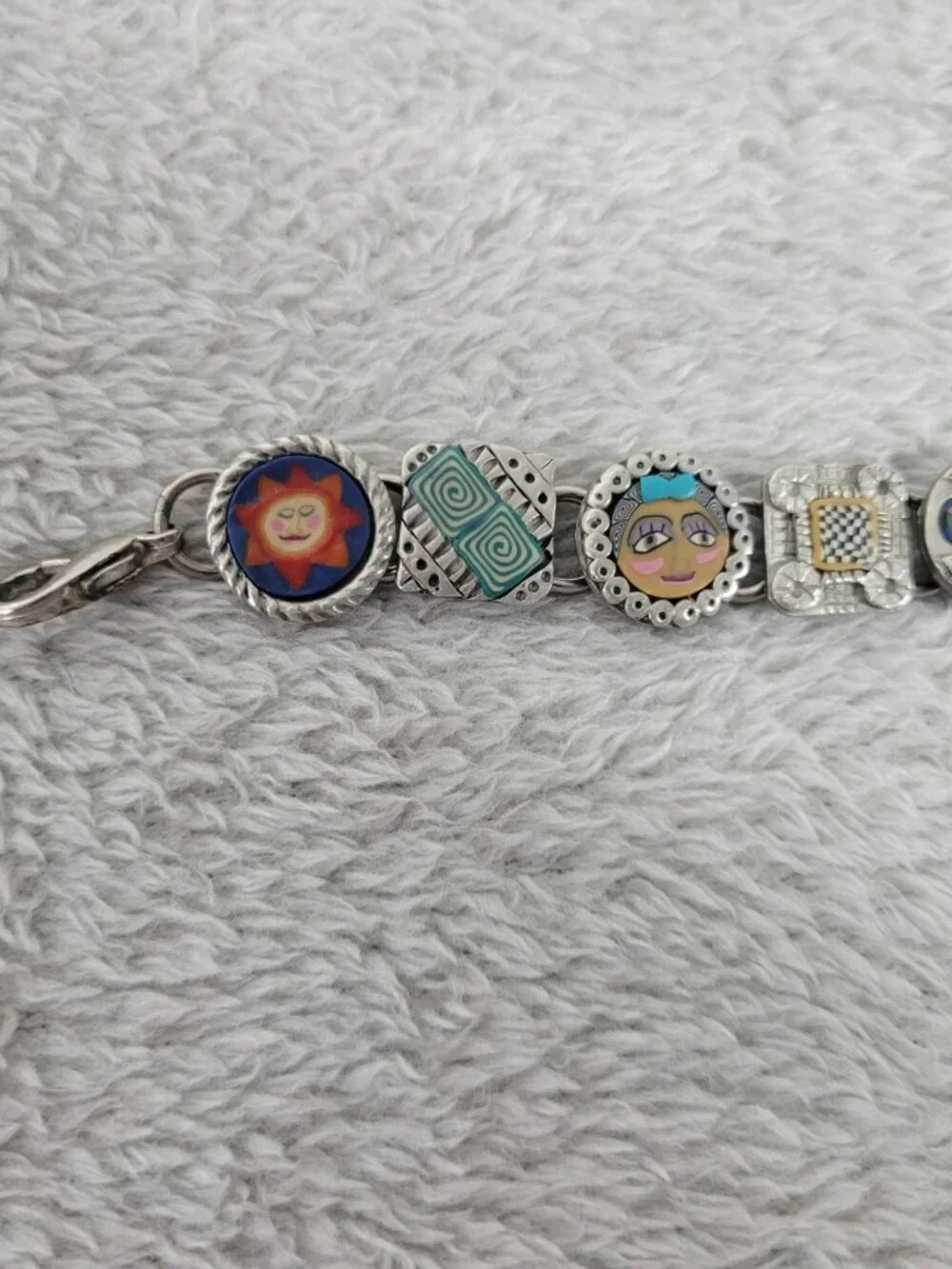 Vintage Artisan Polymer Clay Millefiori Link Bracelet Mixed Media Boho B16E